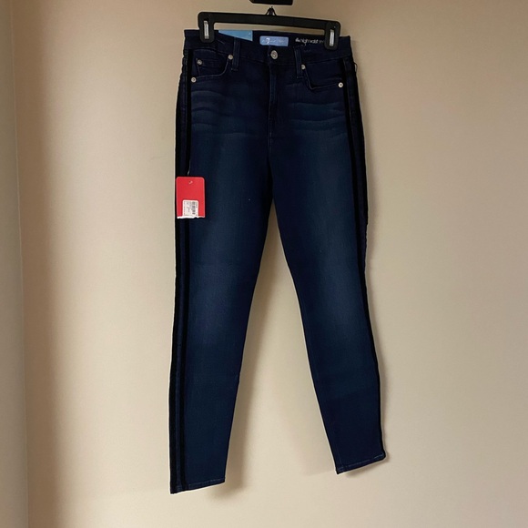 7 For All Mankind Velvet Tuxedo Stripe Skinny Jeans - Picture 1 of 6